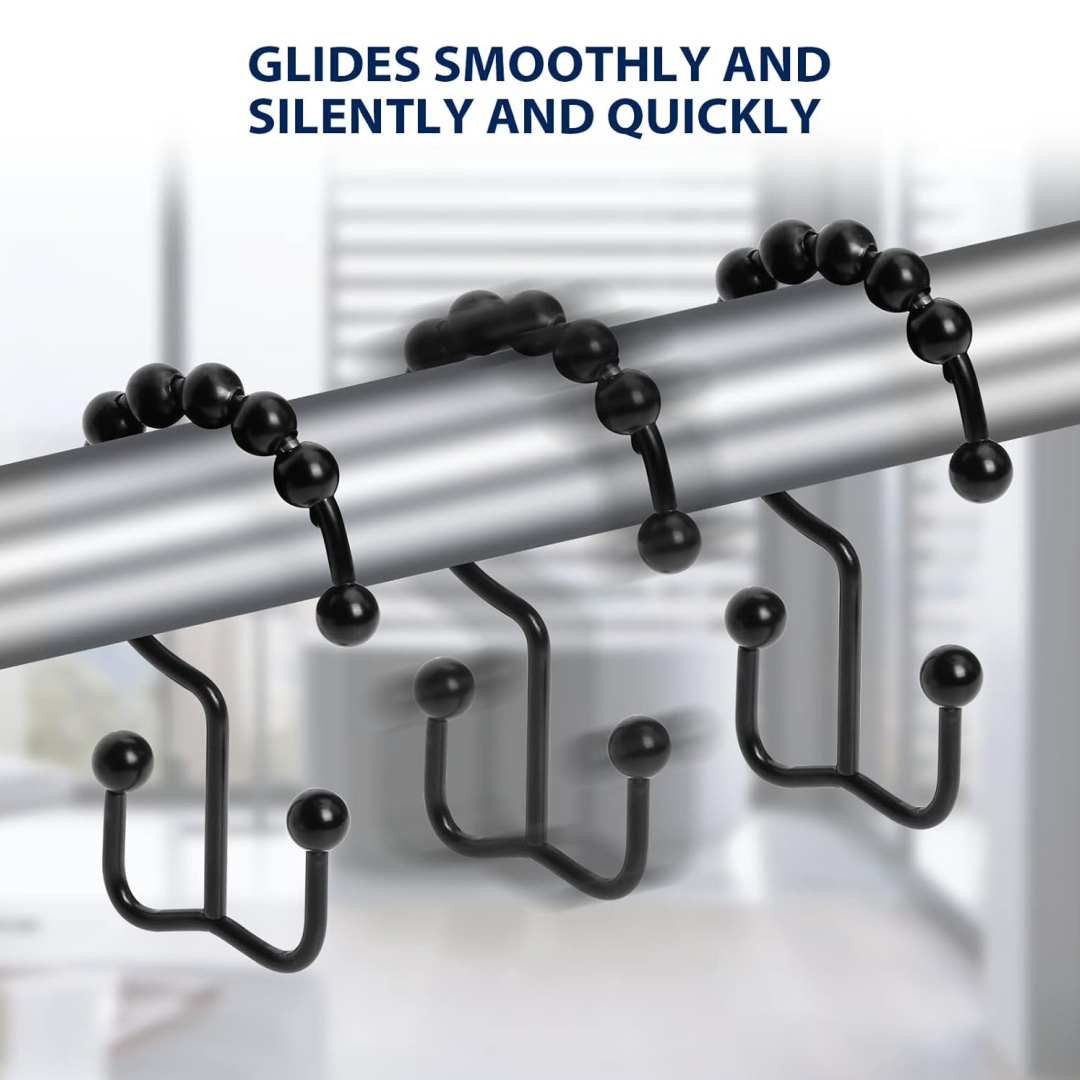 Curtain Rods - シャワーカーテンフック、頑丈なステンレス製両面シャワーフック、バスルームリング、シャワーカーテンロッド、マットブラック、4個セット