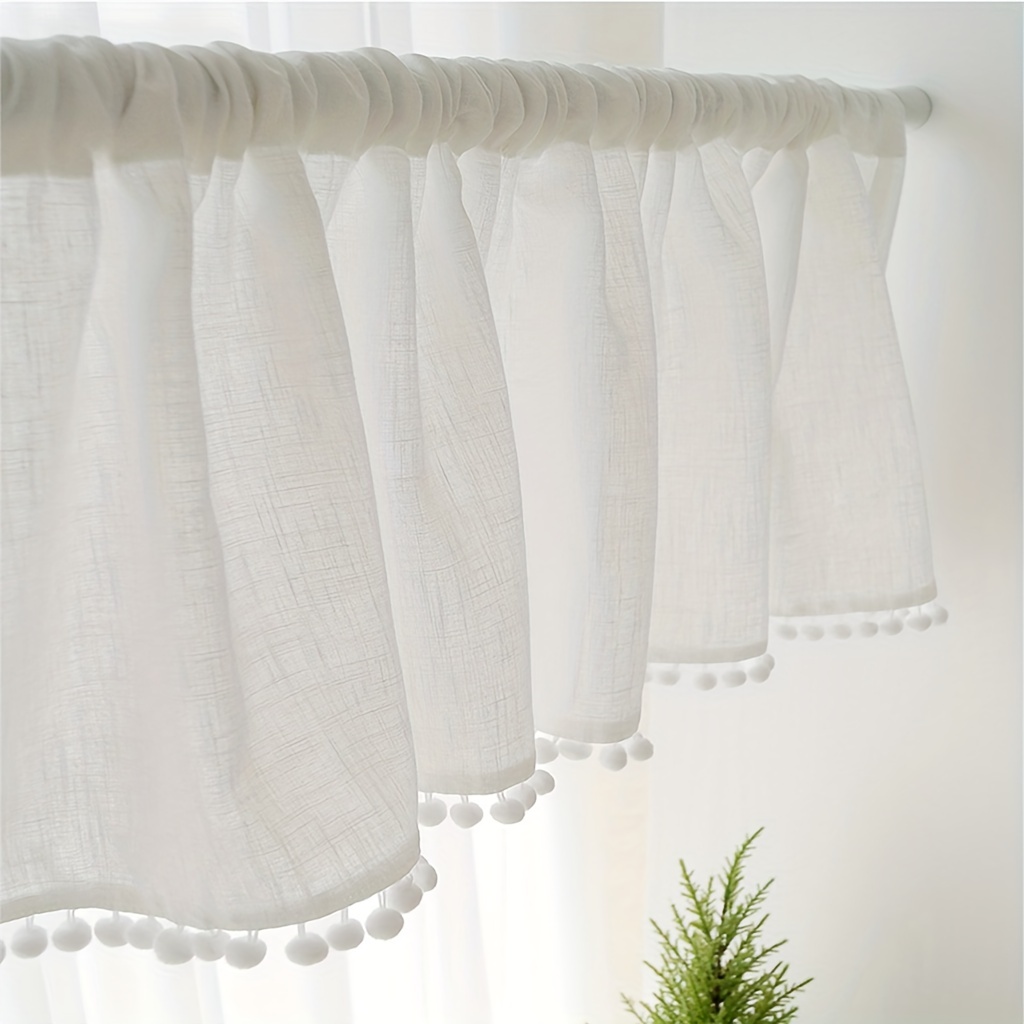 Curtain Rods - 1Pc クロスガーゼボールショートカーテン、ボヘミアン牧歌的なスタイルの無地ロッドハーフカーテン、レストランキッチン半遮光クロスパターンガーゼカーテンパーティション装飾コーヒーカーテン