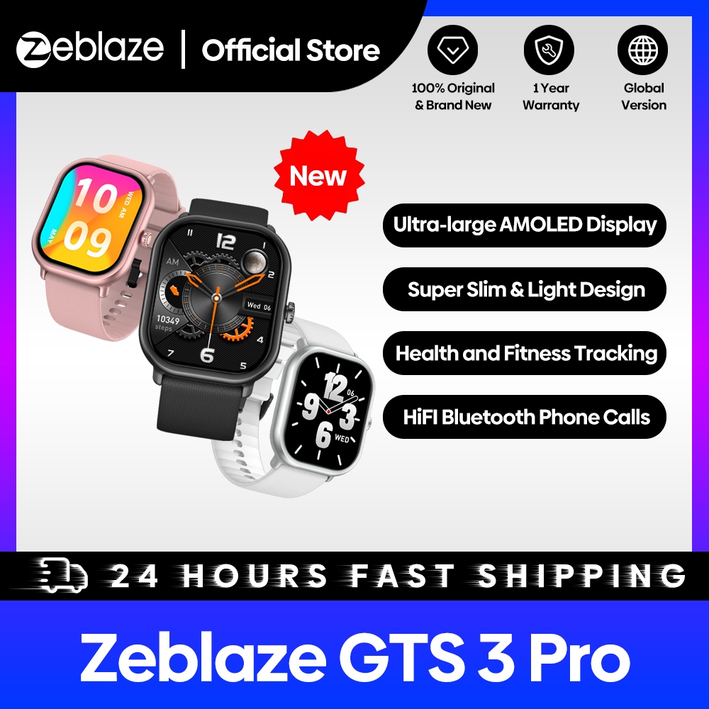 Tape Measure - Zeblaze-男性と女性のためのGts 3 Proスマートウォッチ,音声通話,超大型HDスクリーン,健康とフィットネスの追跡,新品