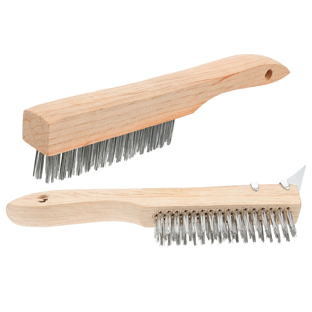 Paint Brush - 2本セット、頑丈なスチールワイヤーブラシ、木製ハンドル、錆除去、塗料剥離、金属清掃、研磨ブラシ、石材、溶接、産業用