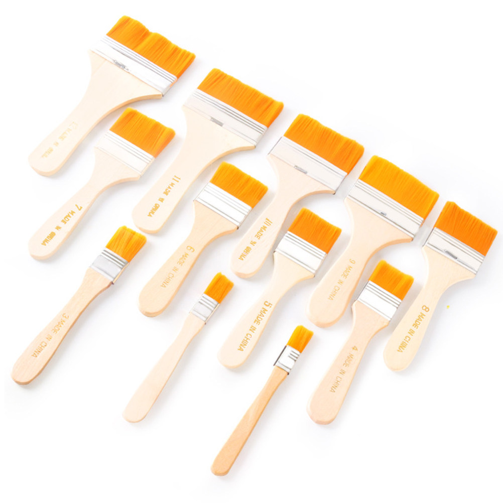 12本セットのナイロン製平筆。木製のハンドルで、アクリル絵の - Home Improvement Fence のレビューと価格