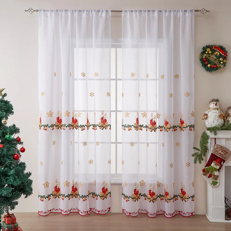 クリスマス柄のカーテン、アメリカンスタイル、雪の結晶刺繍、シ - Curtain Rods のレビューと価格