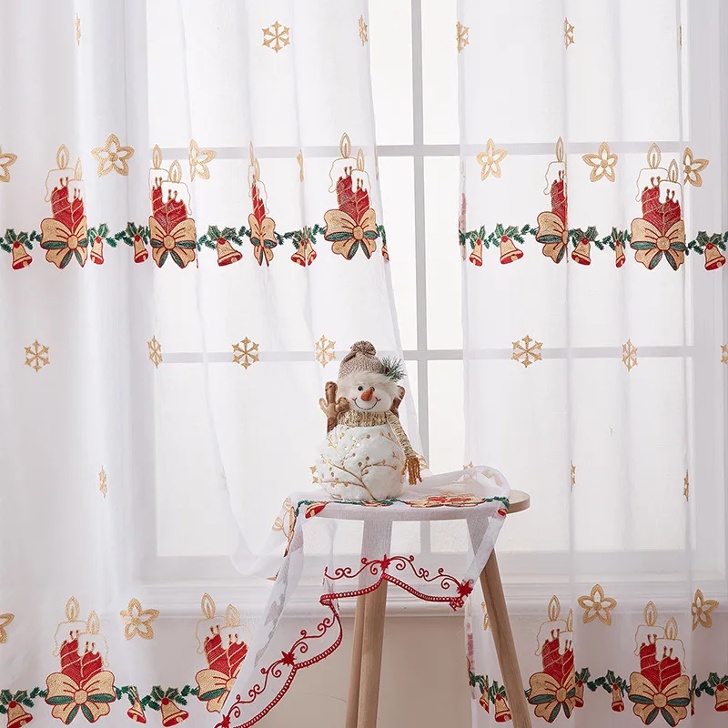 クリスマス柄のカーテン、アメリカンスタイル、雪の結晶刺繍、シ - Curtain Rods のレビューと価格
