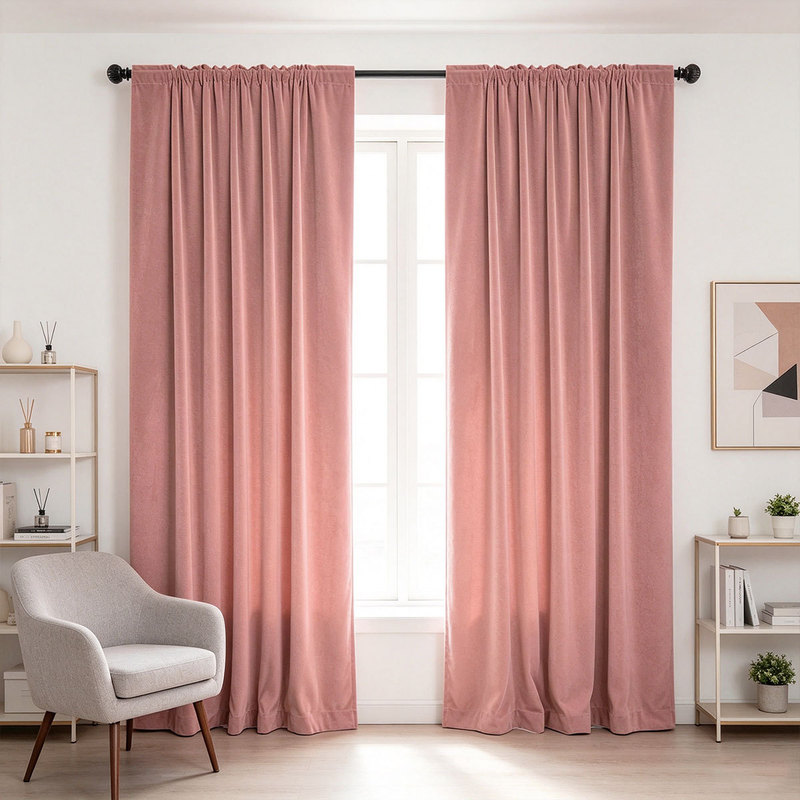 2枚セットの、無地のベルベット生地を使用したロッドポケットカ - Curtain Rods のレビューと価格